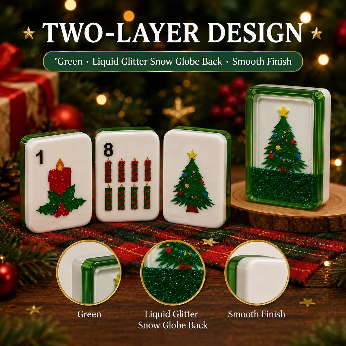 Christmas Green Glitter American Mahjong Set β 160 Tiles