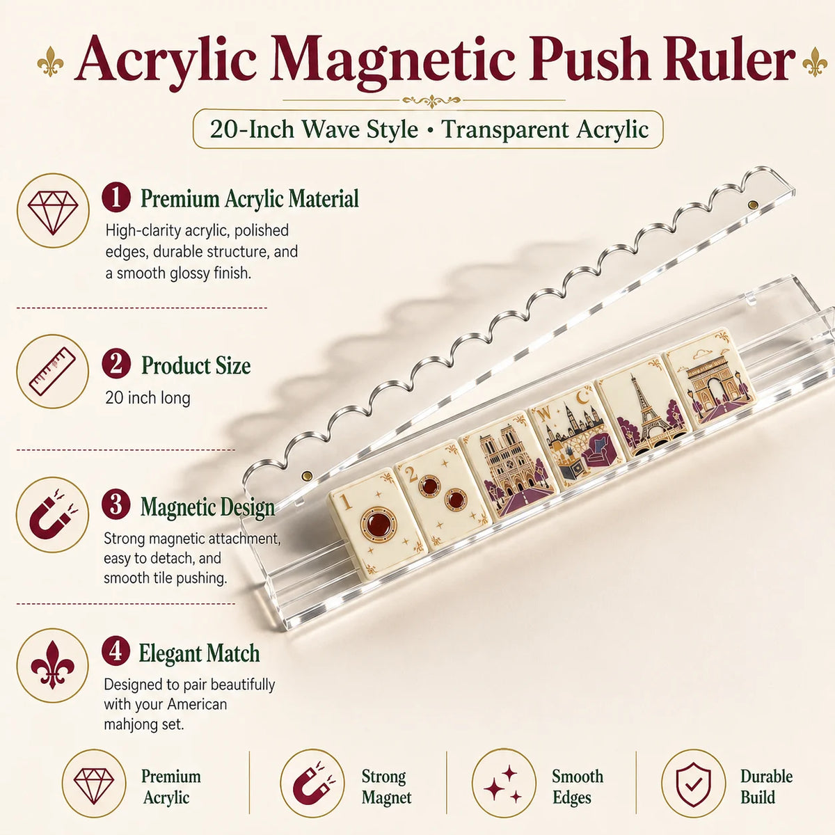 Transparent Acrylic Magnetic Push Ruler - 20-Inch