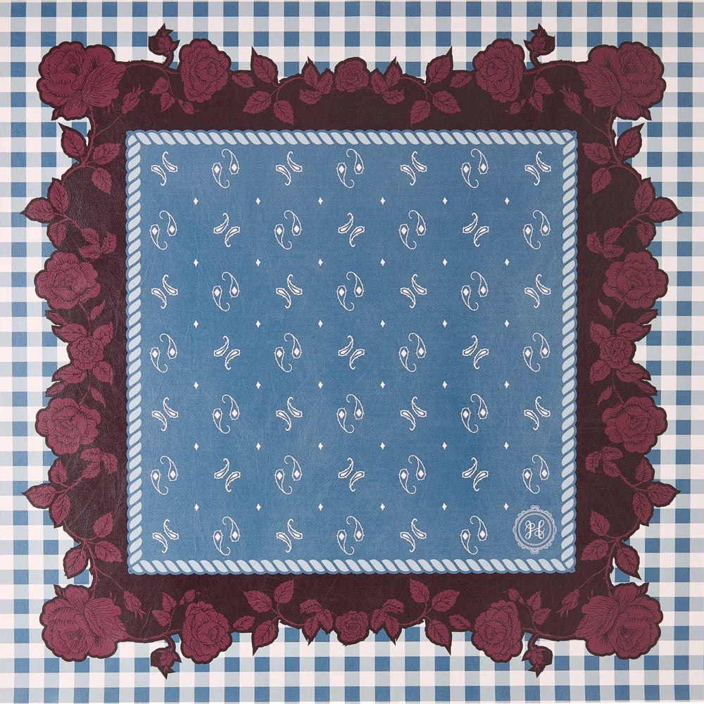 Blue Gingham Rose Mahjong Mat 31.5 Inch
