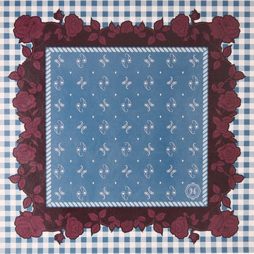 Blue Gingham Rose Mahjong Mat 31.5 Inch