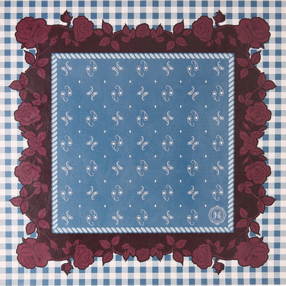 Blue Gingham Rose Mahjong Mat 31.5 Inch