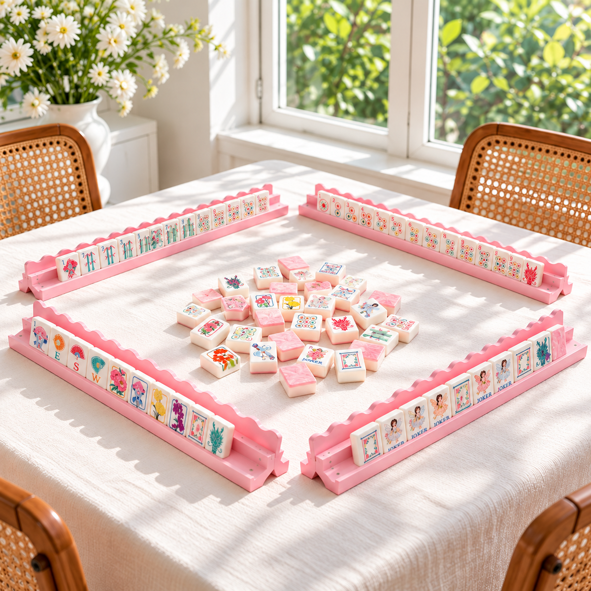 Pearl Ripple Scalloped Wood Mahjong Racks – Set of 4 20-Inches