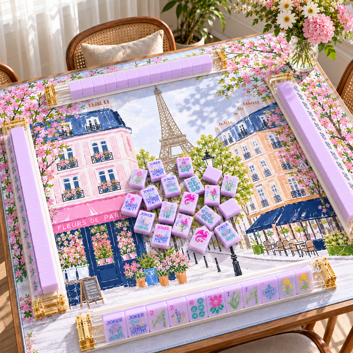 Paris Eiffel Tower Floral Mahjong Mat