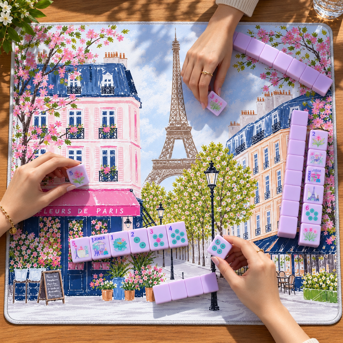 Paris Eiffel Tower Floral Mahjong Mat